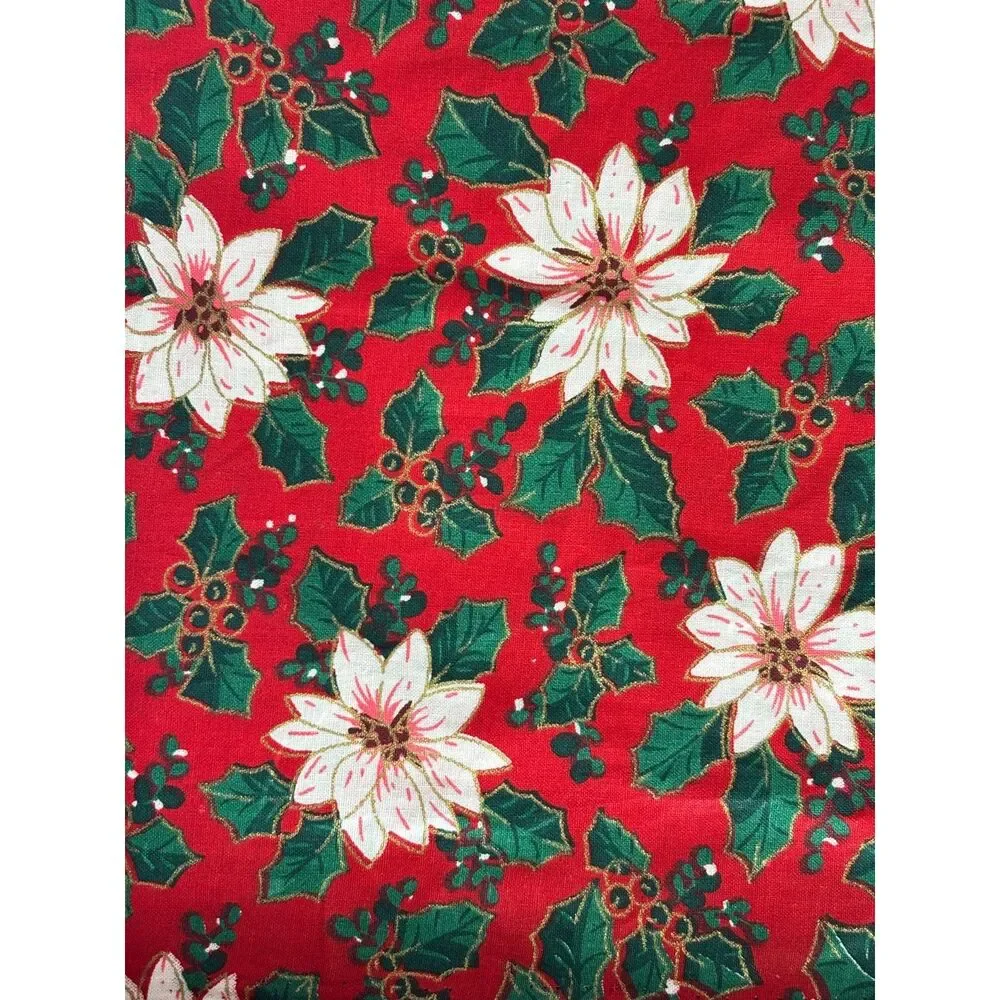 Vintage Christmas Poinsettia Holly Floral Fabric 72